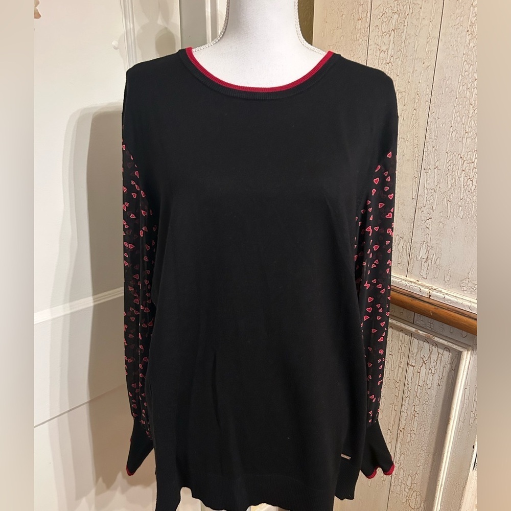 DKNY Black Knit Top with Sheer Sleeves. - Picture 2 of 14